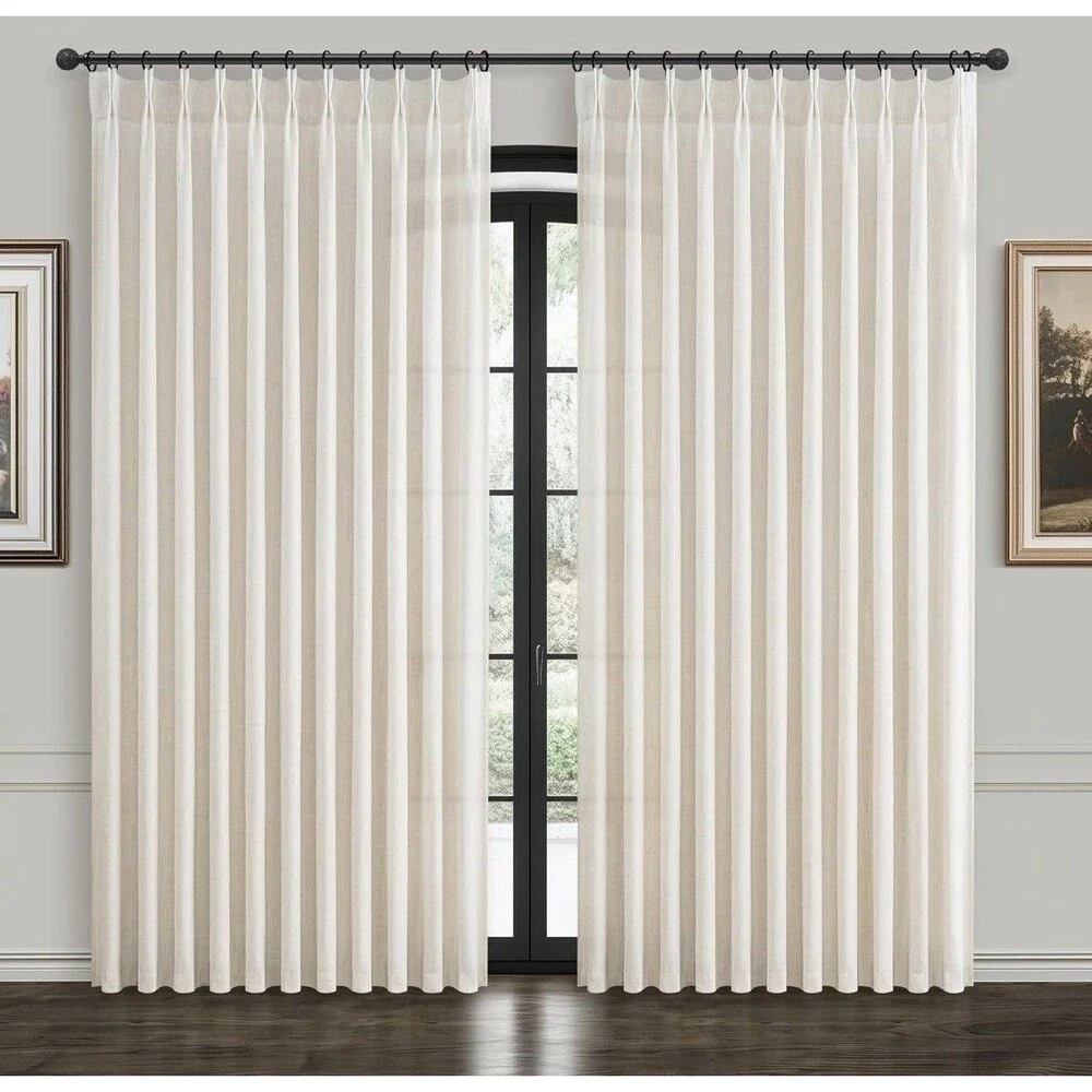 Light Beige 60x96 Inch Linen Patio Curtains, 2 Panel Set for Sliding Doors